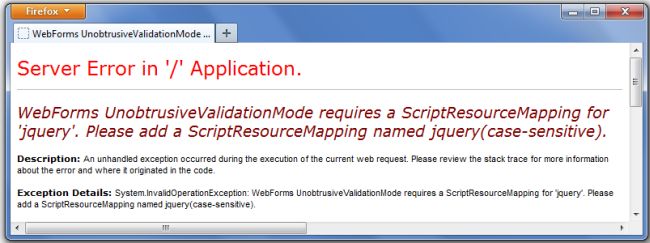 webforms unobtrusivevalidationmode requires a scriptresourcemapping for ''jquery''